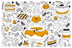 a drawing of a buddha surrounded by various items in the shape of a circle on a white background