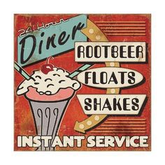 an old metal sign that says, rootbee floats shakes instant service