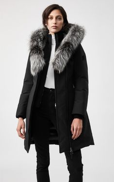 Womens Apparel, Black Down, Down Coat, Rabbit Fur, Coat Fashion, Fur Collar, Fox Fur, Fur Collars, Fur Trim