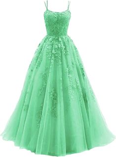 Damenspitzen Applikationen Abschlussballkleider Langes Spaghetti -Gurtballkleider Tüll formelle Kleidung für Party Green Lace Ball Gown For Prom Season, Wedding Evening Dress With Lace Bodice And Spaghetti Straps, Strapless Tulle Dress For Banquet, Strapless Green Gown For Debutante Ball, Green Princess Style Dress For Debutante Ball, Green Strapless Ball Gown For Prom, Strapless Green Ball Gown For Prom Season, Green Strapless Ball Gown For Wedding, Strapless Green Ball Gown For Prom