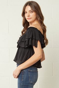 This top is so fun and flirty! Take her on vacation or on a hot date night! It's fully lined and doesn't have much stretch, except at the shoulders. This runs true to size. Fabric: 100% polyester Textured Crop, Black Brick, Chic Shop, Off Shoulder Tops, On Vacation, Off Shoulder Blouse, One Shoulder Blouse, Date Night, Shoulder Top