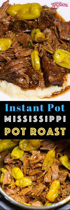 instant pot roast with peppers and mashed potatoes