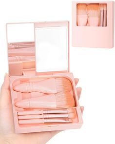 PGRODE Travel Size Makeup Brushes Mini Set with Hard Case and Built-in Mirror, 5Pcs Small Cosmetic Brushes, On the Go Brush Travel Essentials kits for Women, Girls Gift (Light Pink) Description and features Small Makeup Brush Set: Contains five brushes, including eyeshadow brush, powder brush, shadow brush, lip brush and blush brush. Allows you to apply flawless and professional makeup every time. And it comes with a handy mirror that is built into the compact case, making it easy to use on the go Fluffy and Loose Brushes: Our easy taken cosmetic brushes are made of synthetic fiber, delicate, soft and provide smooth even coverage. With a shiny smooth surface handle, which are made of ABS material, comfortable grip, perfect for traveling or just everyday use Lightweight and Portable:This tr Makeup Graphics, Travel Size Makeup Brushes, Travel Size Makeup, Complete Makeup, Mini Brush, Travel Makeup Brushes, Best Makeup Brushes, Brush Makeup, Eyeshadow Brush