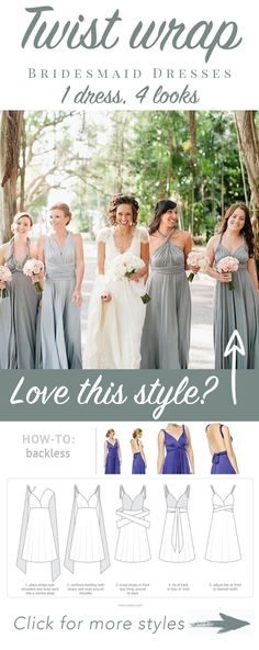 the bridesmaid dress pattern is shown in three different colors and sizes, including one with