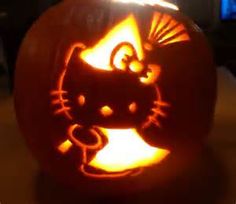 a hello kitty pumpkin carved to look like it has been carved into the shape of a cat