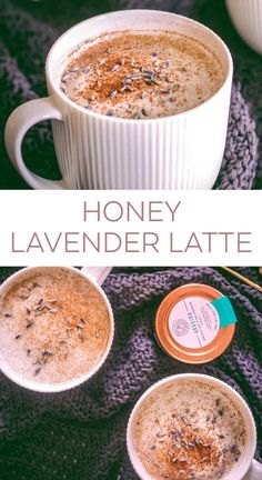 two mugs of honey lavender latte with cinnamon sprinkles