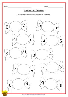 the numbers in between worksheet for children to learn how to count on them