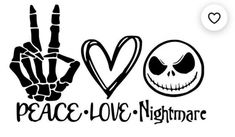 peace love nightmares hand sign and jack skellingy face sticker on a white background