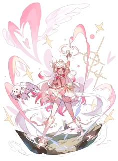 an anime character with pink hair and wings