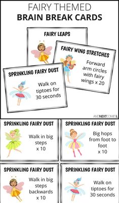 fairy themed brain break cards for kids to learn how to use the words and numbers