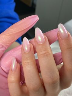 Pink Chrome Nails, Pink Chrome, Her Nails, Pearl Nails, Almond Acrylic Nails, Short Acrylic Nails Designs, Pink Acrylic Nails, Girls Nails, Pretty Acrylic Nails