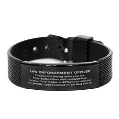 Law Enforcement Officer Black Shark Mesh Stainless Steel Engraved Bracelet - Thanks for being who you are - Birthday Christmas Jewelry Gifts Coworkers Colleague Boss - Mallard Moon Gift Shop Personalized Black Stainless Steel Name Bracelet, Black Engraved Wristband For Personalized Gift, Personalized Black Wristband Gift, Personalized Black Wristband For Gift, Customizable Black Stainless Steel Name Bracelet, Black Engraved Wristband Bracelet, Engraved Black Wristband As Gift, Engraved Black Name Bracelet For Gift, Black Engraved Name Bracelet For Gift