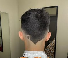 Cross Hair Designs For Men, Cross In Haircut Men, Cross On Haircut, Burst Fade With Cross Design, Burst Fade With Straight Hair, Burst Fade Mohawk With Design, Burst Fade Design Ideas, Fade With Cross Design, Cross Haircut Design