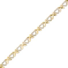 Celebrate your romance with the sweet hugs and kisses this charming bracelet provides. Crafted in 10K two-toned gold, this bracelet features alternating diamond-cut "X" links and shimmering white gold open hearts that combine to create a charming garland of love. A look she'll treasure, this 7.25-inch bracelet is polished to a bright shine and secures with a durable lobster claw clasp. Sweet Hug, Zales Jewelry, Jewelry Accessories Ideas, Hugs And Kisses, Open Heart, Heart Bracelet, Bracelet Designs, The Sweet, Baby Hairstyles