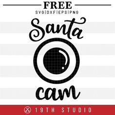 the santa can sign is shown in black and white on a striped background with text that reads