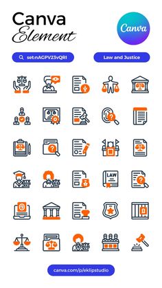 the canva element icon set includes icons such as law and justice