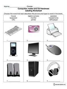 computer equipment worksheet with instructions and pictures