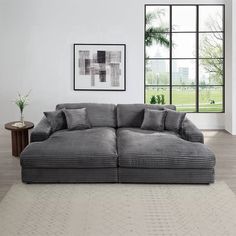 Hilde Dark Gray Jumbo Corduroy Double Chaise Sectional - Ornate Home Dark Grey Sectional, Mid Century Modern Accessories, Faux Leather Sectional, Double Chaise Lounge, Apartment Needs, Sectional Sofas Living Room, Fabric Sectional Sofas, Double Chaise Sectional, Chaise Lounger