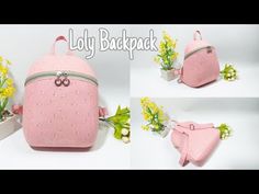 the pink backpack has flowers in it and is ready to be used as a planter