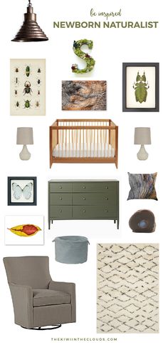 a baby's nursery with green and white accents