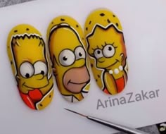 Bart Simpson Nails, The Simpsons Nails, Nails July, Butterfly Nail Art, Crazy Nails, Nail Art Designs Videos, Butterfly Nail