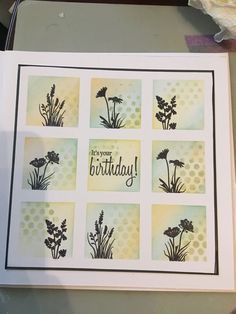 a card with flowers on it and the words, happy birthday written in black ink