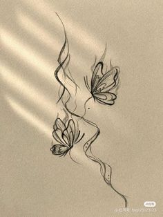 a drawing of two butterflies flying in the air