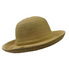 Medium, 3" wide turned up brim. Shapeable brim. Soft paper braid hat. Self-tie. One size fits most. 65% paper straw, 15% polyester, 25% cotton. Lightweight Beach Hat With Curved Brim, Lightweight Curved Brim Beach Hat, Lightweight Curved Brim Hat For Beach, Lightweight Solid Color Brimmed Panama Hat, Lightweight Wide Brim Bucket Hat For Spring, Spring Wide Brim Lightweight Bucket Hat, Solid Flat Brim Sun Hat With Uv Protection, Solid Sun Hat With Uv Protection And Flat Brim, Sun Hat With Uv Protection And Flat Brim