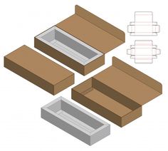 an open box and two empty boxes are shown with the cut outs in half to make it