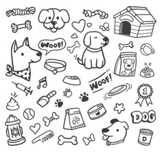 doodle dog and cat icons set in black and white stock photo - budget conscious