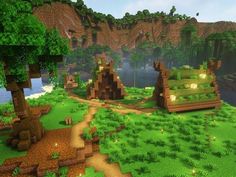 Cool Survival Minecraft Builds, Mangrove Root Builds Minecraft, Stuff To Put In Your Minecraft World, Minecraft Nature Bridge, Unusual Minecraft Builds, Minecraft Mining Village, Minecraft Survival Village Ideas, Earthy Minecraft Builds, Transformed Village Minecraft