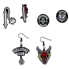 PRICES MAY VARY. OFFICIALLY LICENSED STRANGER THINGS EARRING SET - Crafted with attention to detail, each earring design is a miniature work of art. Their high-quality finish ensures they retain their inspired charm for prolonged use, offering you an enduring statement piece to express your Stranger Things fandom STRONG METAL ALLOY - Great design inspired by the Hellfire Club from the hit Netflix series like Demogorgon Hunter and Demobat Slayer, the Hellfire Club Demon and script logos, and the Hellfire Club Earrings, Hellfire Club Costume, Stranger Things Fandom, Stranger Things Hellfire Club, The Hellfire Club, Stranger Things Hellfire, Stranger Things Gifts, Club Earrings, Supernatural Creatures