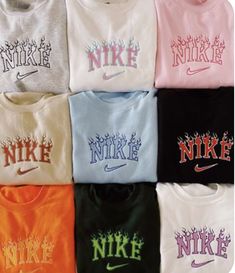 Custom Nike Crewnecks, Aesthetic Nike Sweatshirt, Custom Nike Sweatshirt, Crewneck Design Ideas, Hoddies Outfits, Sweat Nike, Embroidery Business, Nike Clothes, Custom Crop Top