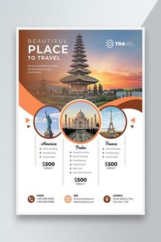 a travel flyer template with an image of the eiffel tower