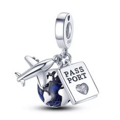 Passport Aeroplane Globe Travel Holiday Dangle Charm Bead 925 Sterling Silver High quality 925 sterling silver charm decorated with Blue Coloured enamel. The charm will fit all major brands of charm bracelets and bangles, it will also fit 3mm snake chain European charm bracelets. It slides onto the bracelet. The hole size is 4.5mm. Charm Weight - 4.5gm Payment is for Charm only - Bracelet not included in purchase. Brand: Unbranded Metal: 100% 925 Sterling Silver (925 Stamped) Presentation Packag Pandora Travel, Globe Travel, Diy Jewelry Gifts, Pandora Bracelet Charms, Fitness Bracelet, Jewelry Making Charms, Travel Collection, Dangle Charms, Pandora Bracelet