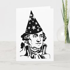 a black and white drawing of a person wearing a party hat with stars on it