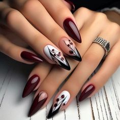 Autumn Nails 2024 Trend, Dark Red Design Nails, Fall Nail Art Ideas, Quartz Nails, Festive Nail Art, Fall Nail Trends, Nail Art For Beginners, Nail Art Techniques