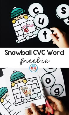 snowball cvc word freebie is shown with the words cut out