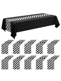 black and white checkered table cloths with matching napkins for a party or event