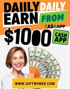 a woman holding a fan and money in her hand with the words earn from cash app