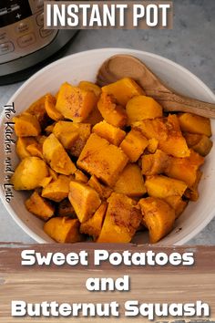 sweet potatoes and butternut squash in a white bowl