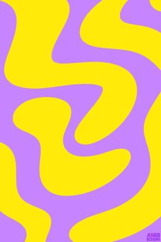 a yellow and purple background with wavy lines