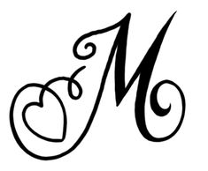 the letter m is made up of hearts and swirls on it's side