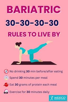 Here's the secret to bariatric success with our 4x30 Bariatric Rule! 🌟 30 minutes to savor each meal, 30 grams of protein per plate, and 30 minutes of daily fun-fueled exercise. Also, no sipping within 30 minutes of eating to dodge those pesky side effects! Bariatric Basics, Pouch Reset, Gastric Surgery, Celiac Diet