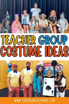 teacher book week costumes Group Halloween Costumes For Preschool, Teacher Team Costume Ideas, Halloween Costume Ideas For School Staff, Disney Movie Group Costumes, Teacher Group Halloween Costumes Book Characters, Days Of The Week Costume, Book O Ween Teacher Costumes, Book Week Teacher Group Costumes, Preschool Teacher Book Character Costume