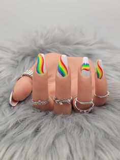 Presson Nails Pride Nails LGBTQ Nails Rainbow Nails Etsy Lgbtq Nails, Pride Nails Designs, Nails Rainbow, Pride Nails, Rainbow Nails Design, Racun Shopee, Coffin Shape, Nails White, Short Acrylic