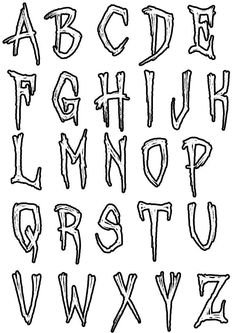 the alphabet is drawn in black ink and has been placed on top of each other