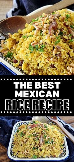 Collage of platter full of Mexican rice at top and bottom. Mexican Rice Recipe, Microwave Rice, Mexican Rice Recipes, Easy Asian, Mexican Rice, Rice Ingredients, Soft Boiled Eggs, How To Cook Rice