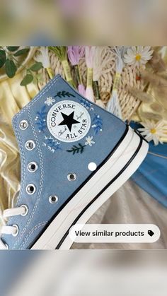 Converse Flowers, Boty Converse, Floral Converse, Embroidered Sneakers, Cute Converse, Converse Custom, Converse High Top