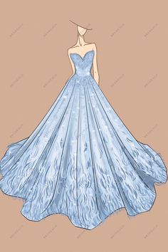 Sky Blue Designer Strapless Lace Feathers Wedding Ball Gown Sketch Princess Dress Sketch, Dress Sketches Design, Princess Dress Drawing, Gown Sketch, Wedding Dress Drawings, Feathers Wedding, Sketches Fashion, Wedding Ball Gown, Fashion Model Sketch